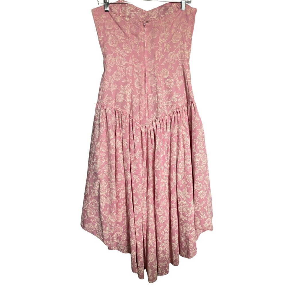 Vintage Handmade Pink and White Floral Ruffle Dress Size 10-12 - Picture 2 of 8